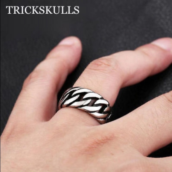 Stainless Silver Figaro Chain Ring Fixed Solid Link Band Modern Artisan 9 10 11 - Picture 3 of 4